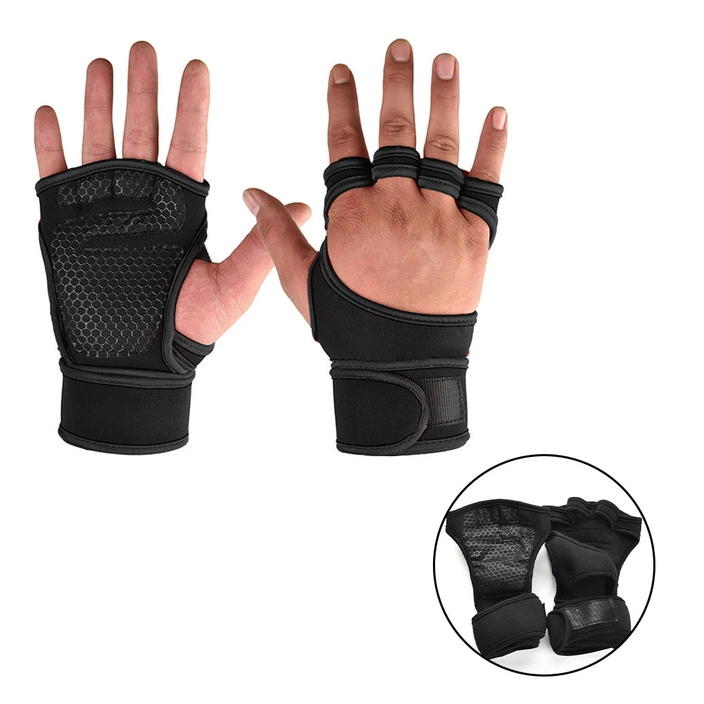 WaveGear Inc. high performance workout gloves designed for bodybuilding and exercise, showing padded palms and adjustable wrist straps.