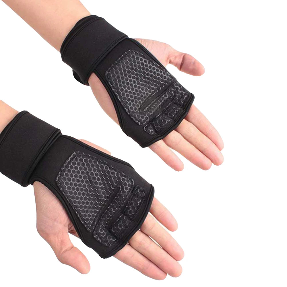 WaveGear Inc. high performance workout gloves for exercise and bodybuilding, showing black gloves with textured grip design.