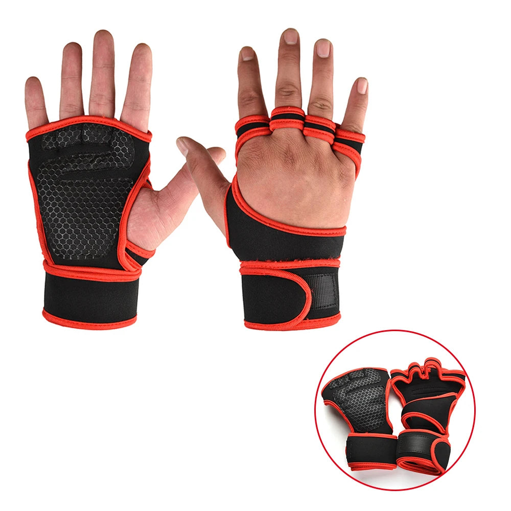 WaveGear Inc. high performance workout gloves for exercise and bodybuilding, showing black gloves with padded palms and adjustable straps.