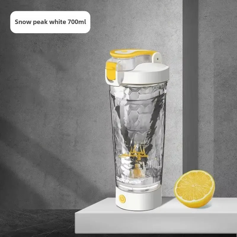 WaveGear Inc. electric automatic mixing water bottle with sleek design and push-button operation for easy mixing.