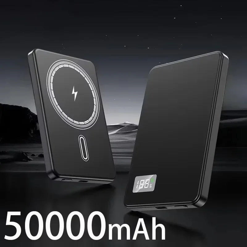 WaveGear Inc. magnetic wireless fast charging portable power bank with sleek black design and USB-C port.