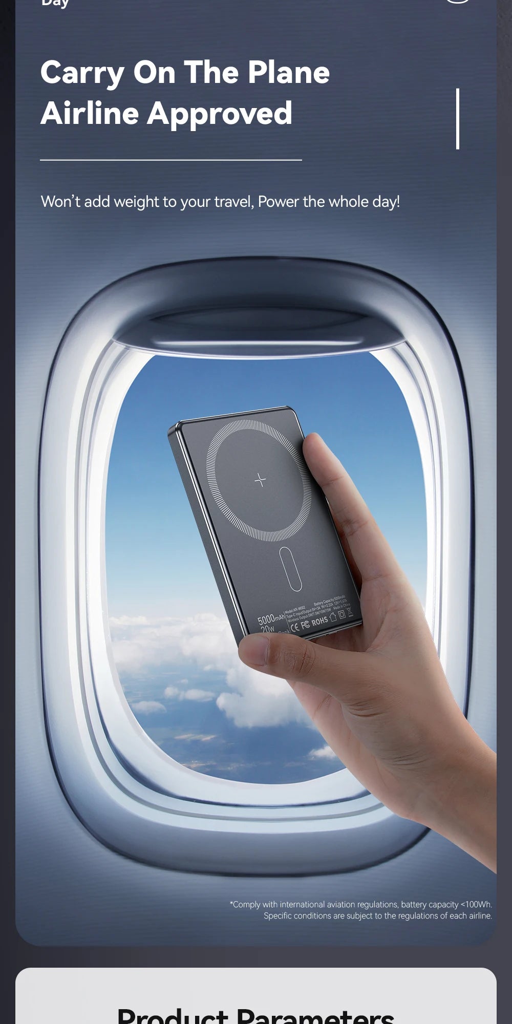Essager Thin Wireless Power Bank by WaveGear Inc. shown with sleek design, USB ports, and wireless charging surface.