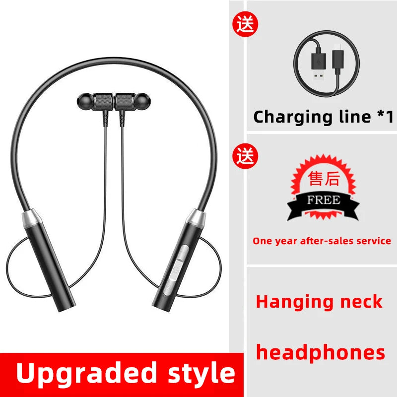 Wireless Bluetooth neckband earbuds by WaveGear Inc. with sleek design and in-ear fit, shown in a close-up image.