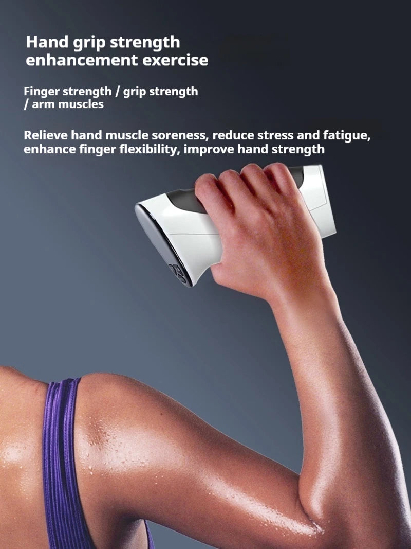 WaveGear Inc. digital hand grip strength trainer showing textured grip and digital display for exercise and strength training.