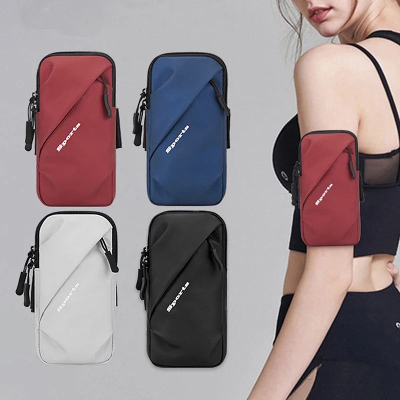 WaveGear Inc. waterproof phone holder jogging bag, lightweight travel bag with secure zip closure and adjustable strap for outdoor activities.