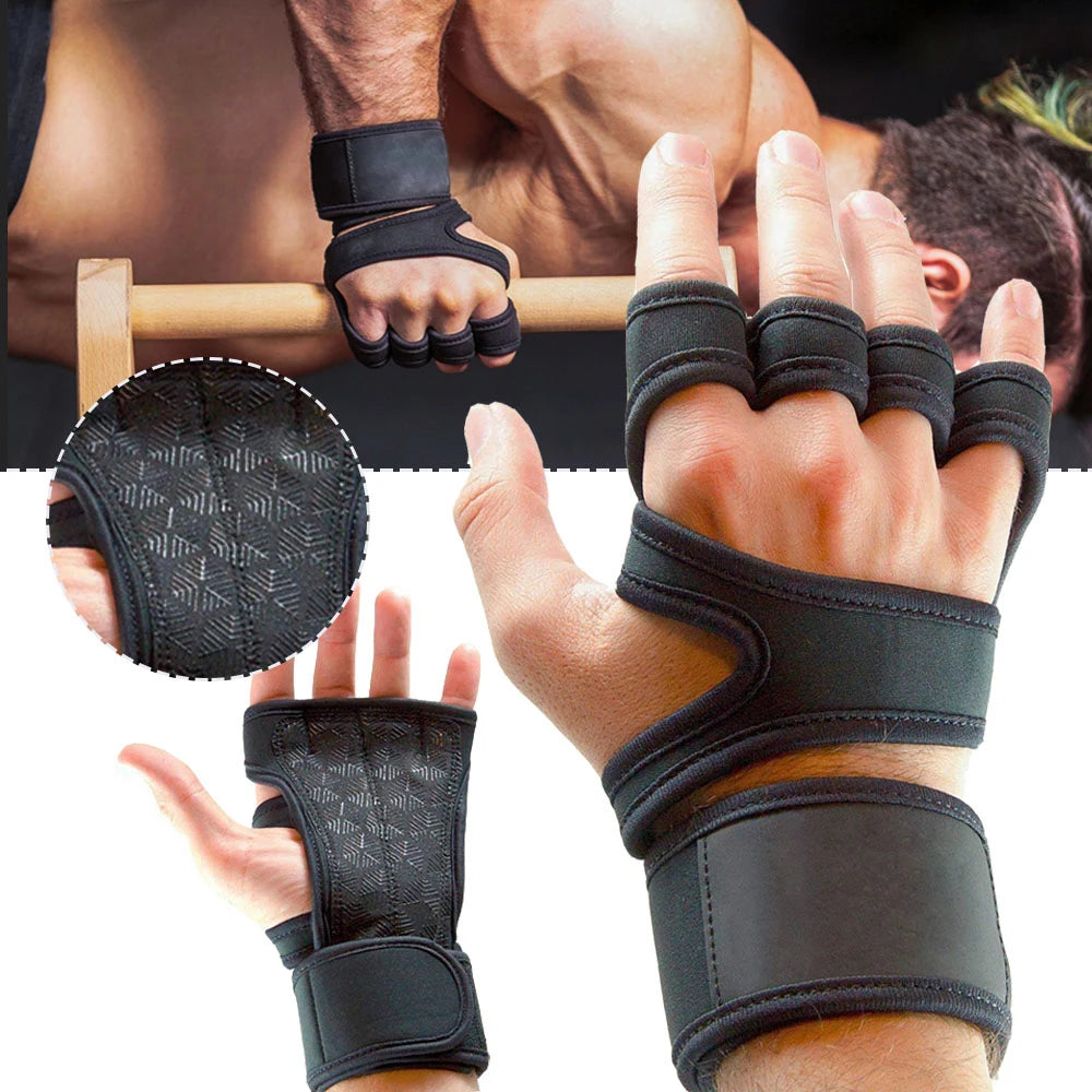 WaveGear Inc. high performance workout gloves for exercise and bodybuilding, showing padded palm and adjustable wrist strap.