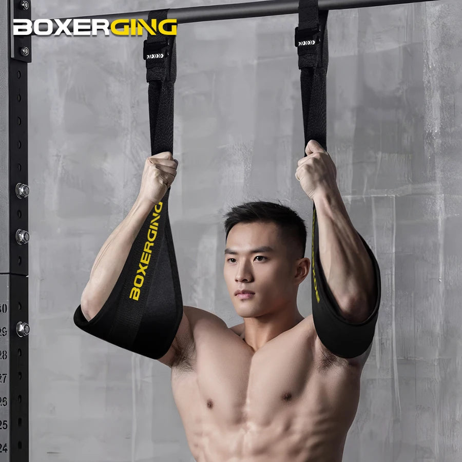 WaveGear Inc. abdominal muscle belt hangers for exercise gear, showing sturdy hooks and adjustable straps for abdominal workouts.