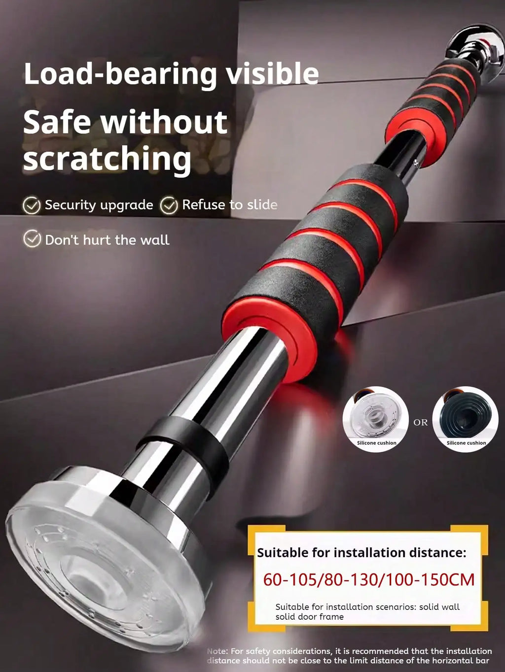 Telescopic doorway pull-up bar by WaveGear Inc. mounted in doorway, adjustable exercise gear for upper body workouts.