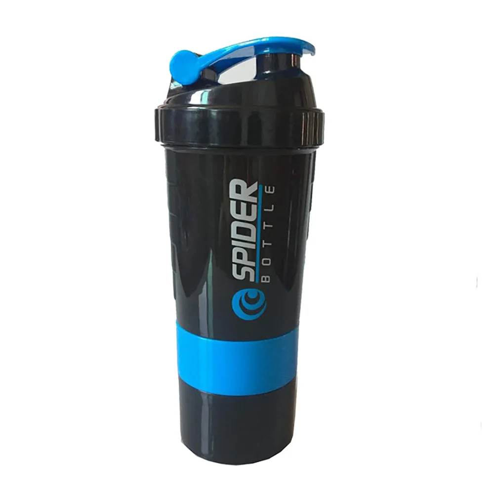 WaveGear Inc. 3-layer shaker mixing water bottle with leak-proof lid and ergonomic design, ideal for fitness and sports.