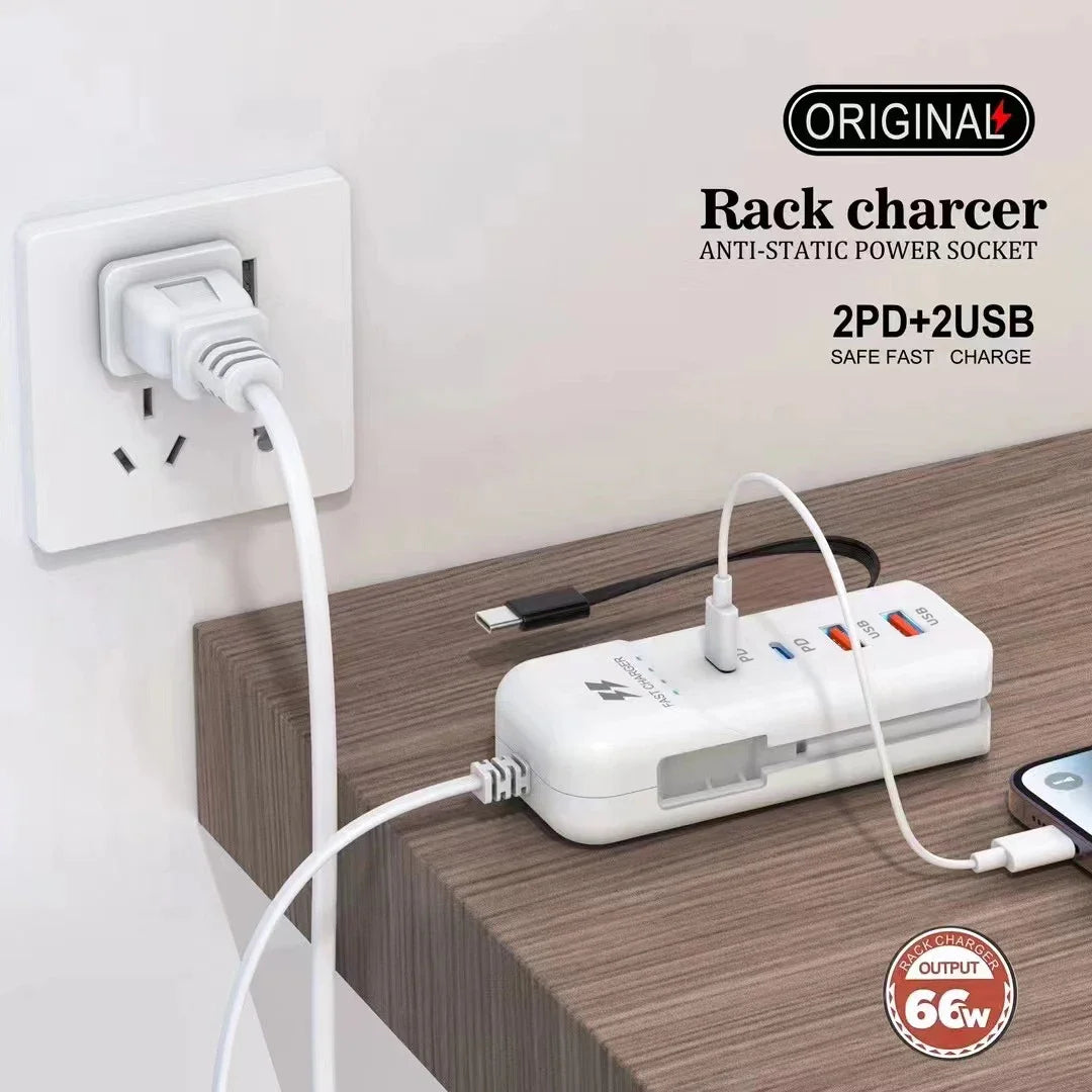 WaveGear Inc. SignalLine™ Type C Fast Charger plugged into a wall socket with USB-C cable connected for quick device charging.