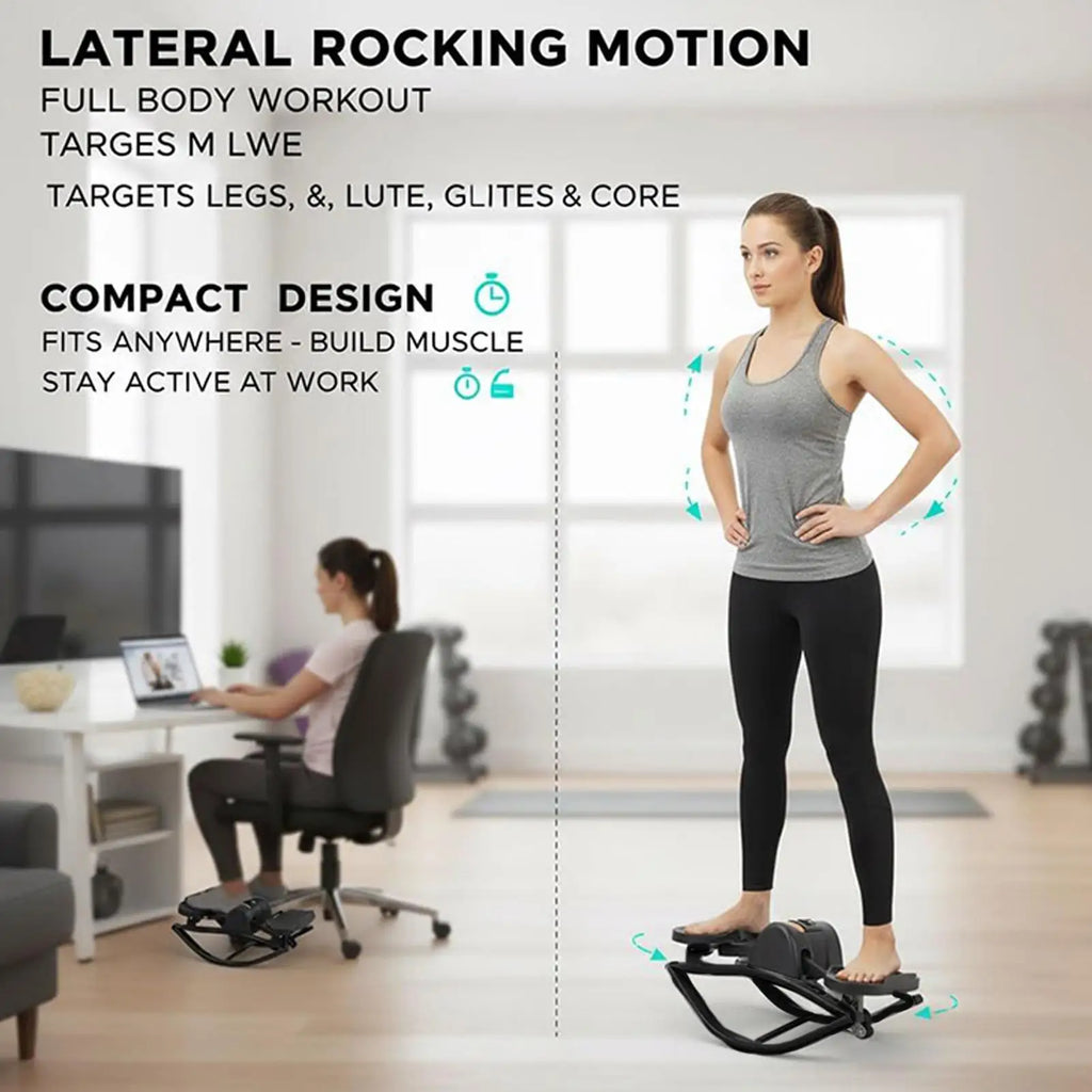 WaveGear Inc. Rock Stepper exercise machine showing sturdy foot pedals and compact design for effective cardio workouts.