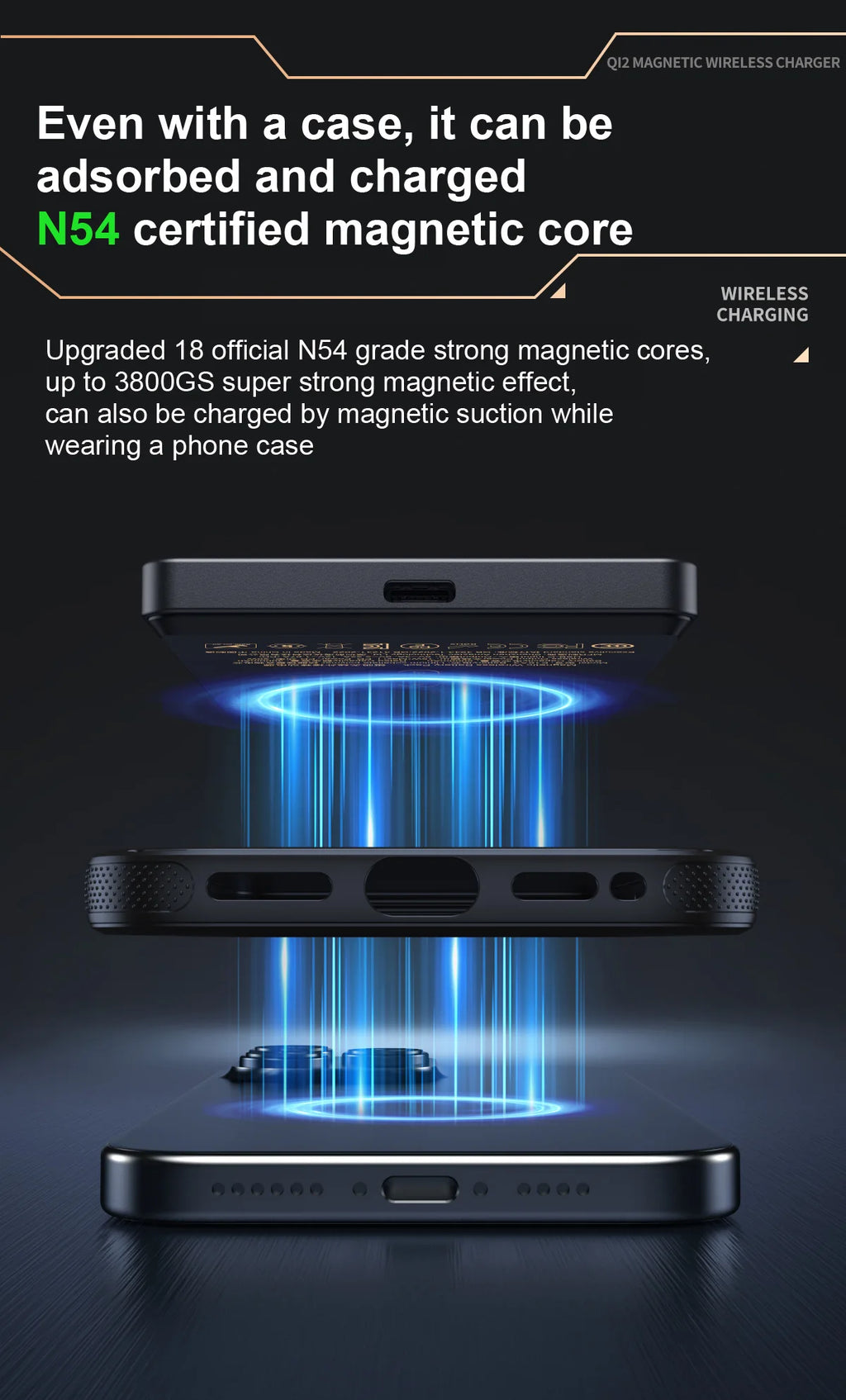WaveGear Inc. IonVault™ magnetic wireless powerbank with sleek design and charging ports for convenient mobile device power.