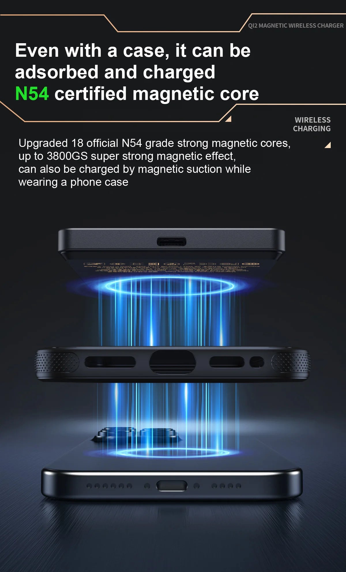 WaveGear Inc. IonVault™ magnetic wireless powerbank with sleek design and charging ports for convenient mobile device power.