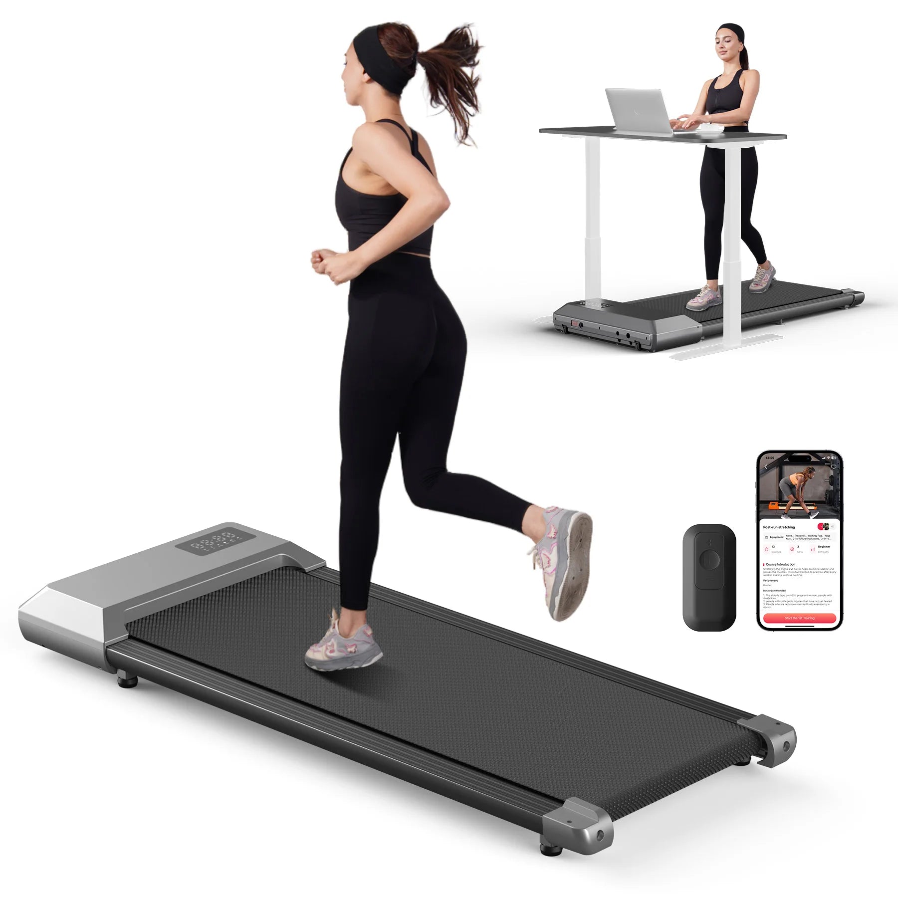 WaveGear Inc. treadmill walking pad with LCD digital data display, compact exercise gear for walking workouts.