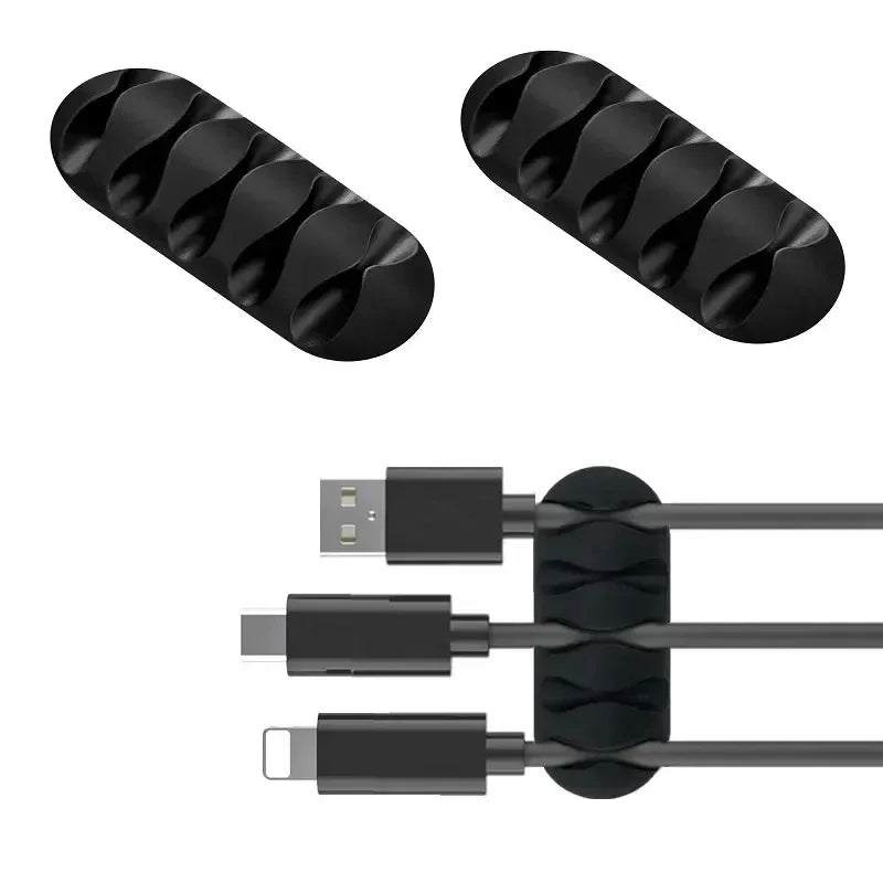 WaveGear Inc. CableGrid™ Cord Wire Organizer holding multiple cables in a sleek black design for clutter-free workspace organization.