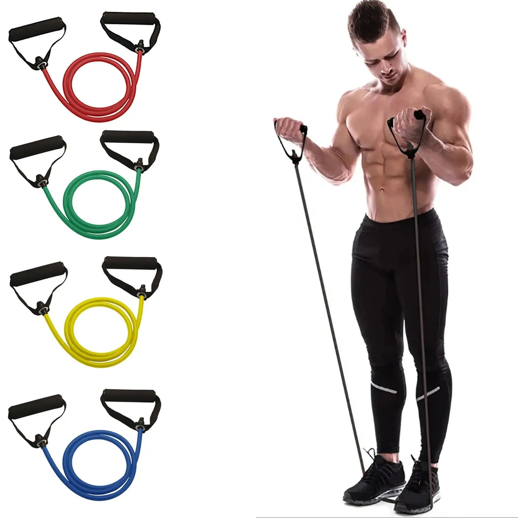 WaveGear Inc. resistance bands with handles for exercise, featuring adjustable elastic bands for strength training and workouts.