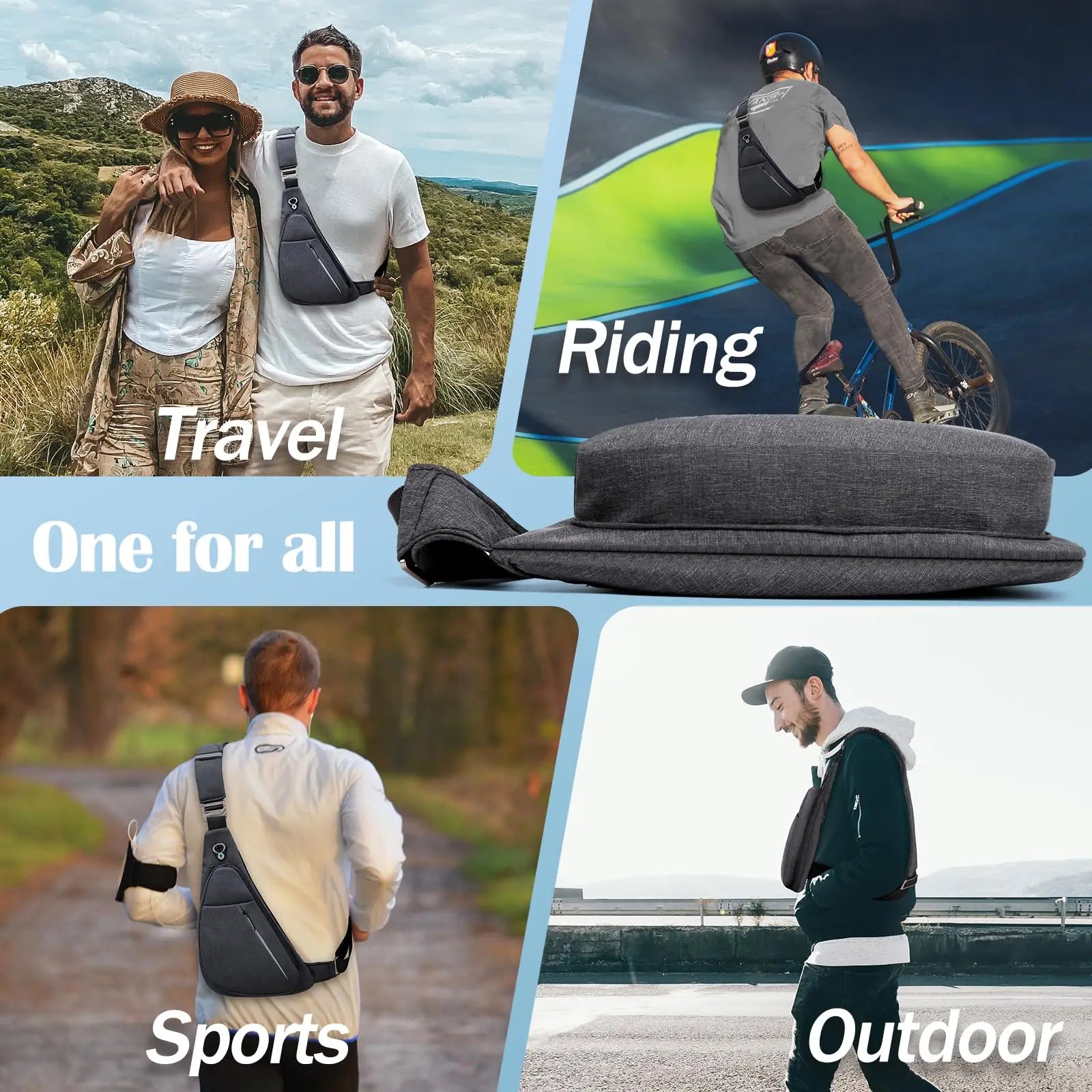 WaveGear Inc. anti-theft crossbody shoulder travel bag with secure zippers and compact design for safe travel.
