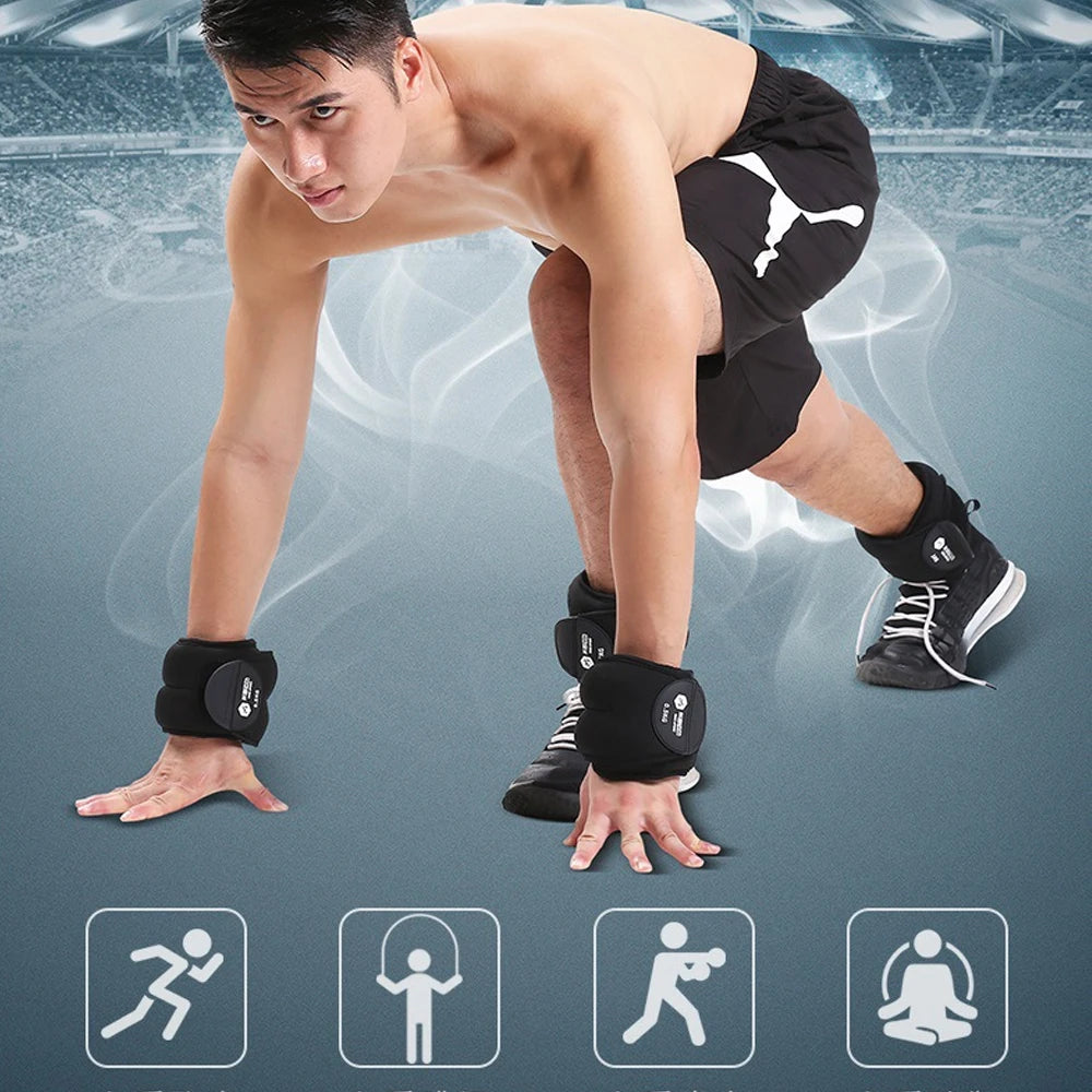 Adjustable ankle weights from WaveGear Inc. for exercise, featuring padded straps and weight plates for comfortable workouts.
