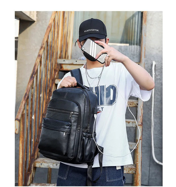 WaveGear Inc. travel backpack with built-in USB charging port, durable design, and multiple compartments for convenient travel.