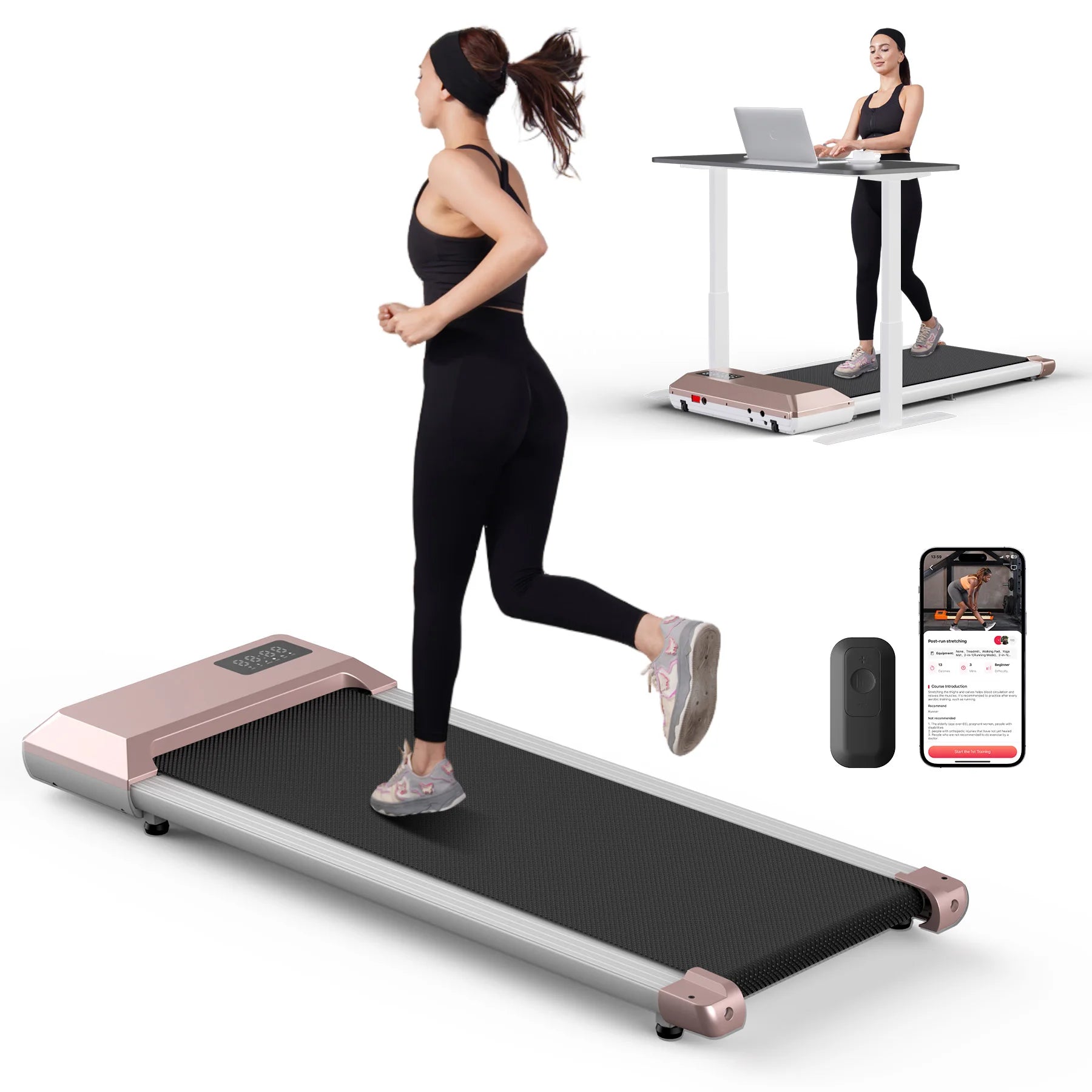 WaveGear Inc. treadmill walking pad with LCD digital display, compact exercise gear for walking workouts and fitness training.