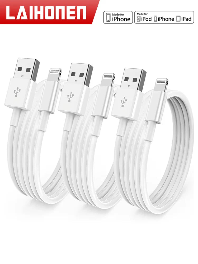 WaveGear Inc. PowerThread™ Lightning charger cable with USB connector and braided design for durable iPhone charging.