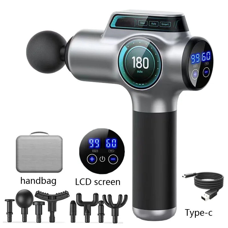 WaveGear Inc. professional muscle massage gun for deep tissue therapy, with ergonomic design and multiple speed settings.