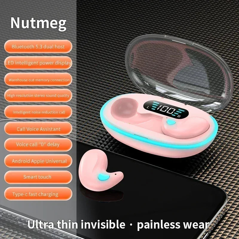 WaveGear Inc. TWS wireless noise reduction earbuds with sleek design and in-ear fit, shown in black color.