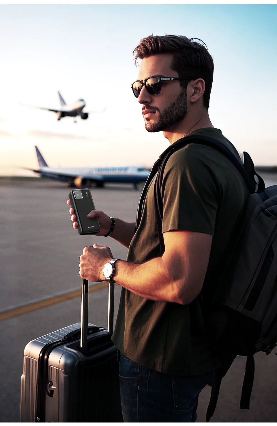 WaveGear Inc. NovaCell portable external battery power bank with USB ports, compact design, and LED indicator for charging on the go.