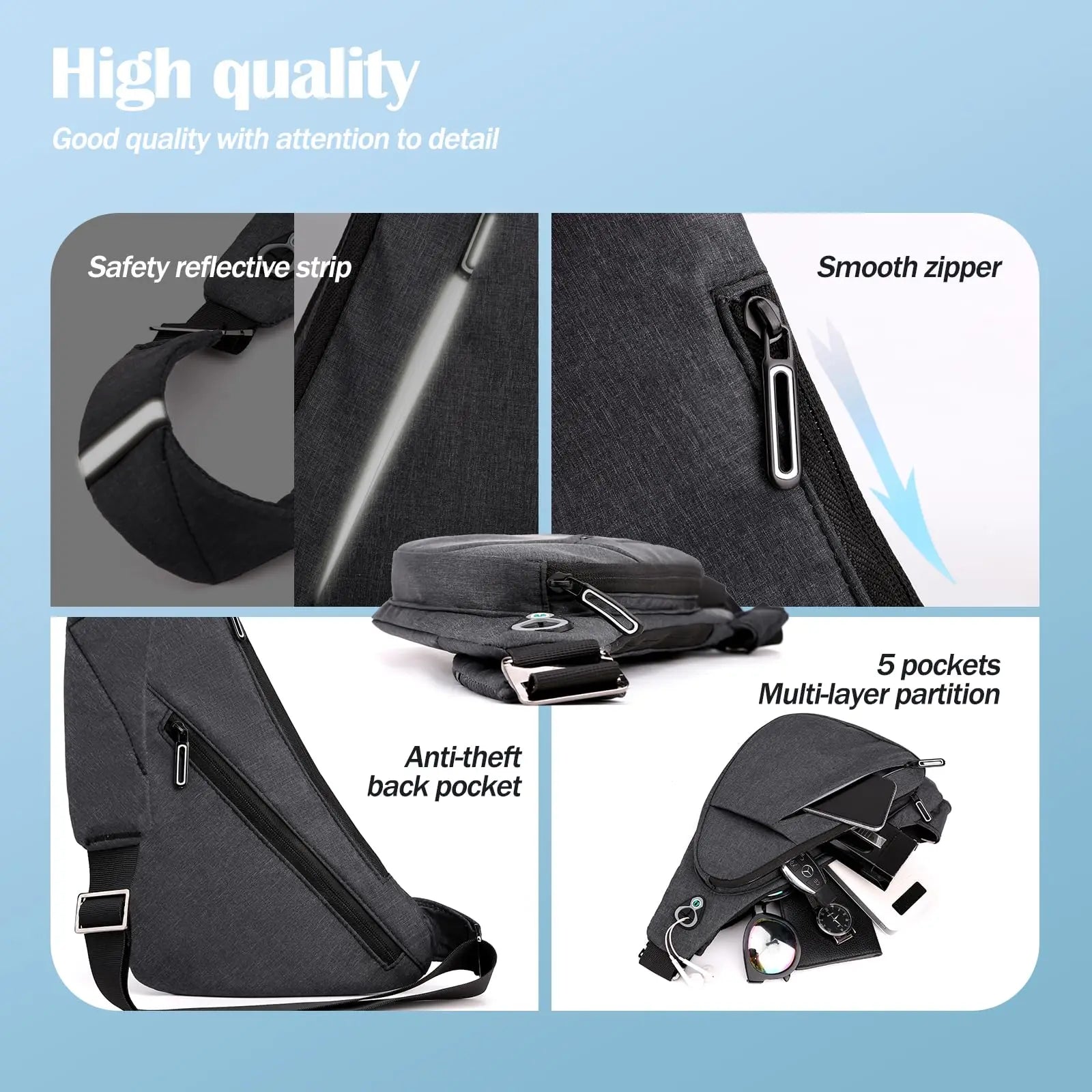 WaveGear Inc. anti-theft crossbody shoulder travel bag with secure zippers and multiple compartments, designed for safe travel.