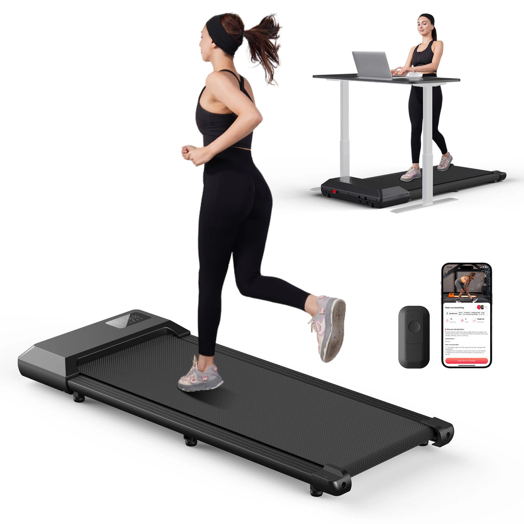 WaveGear Inc. treadmill walking pad with LCD digital display, compact exercise gear for walking workouts and fitness at home.