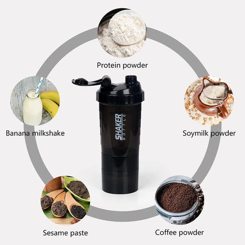 WaveGear Inc. 3-layer shaker mixing water bottle with secure lid and durable design for fitness and sports use