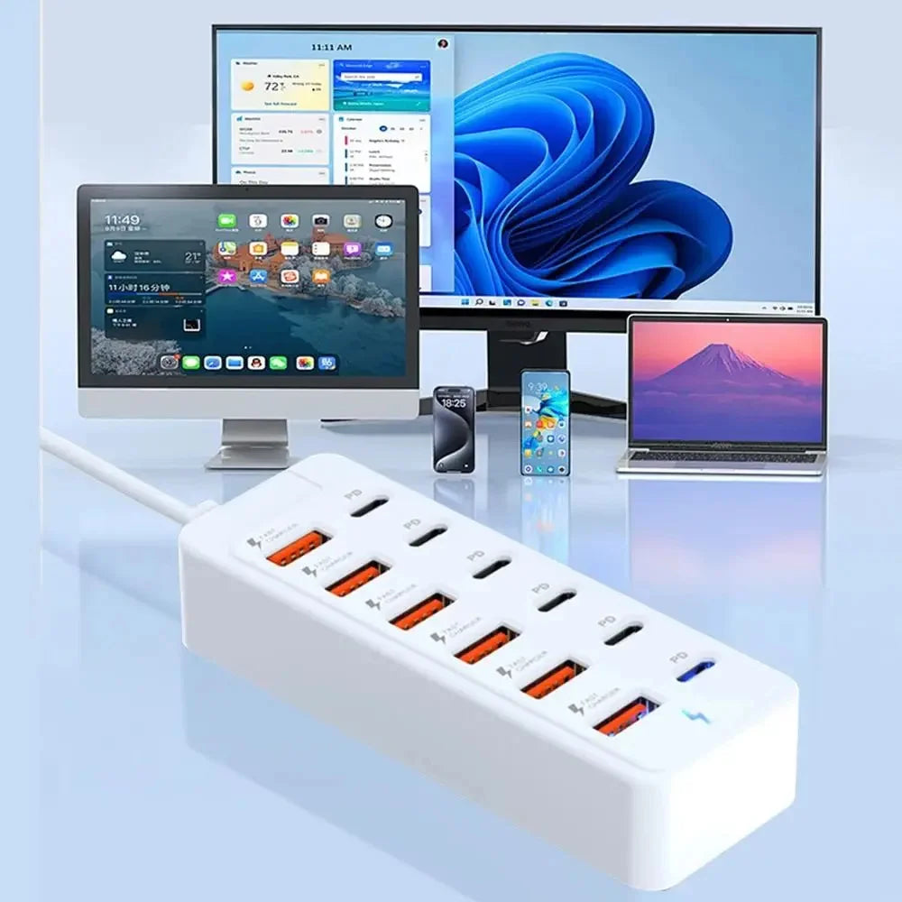 WaveGear Inc. desktop power strip charger with multiple USB ports and power outlets for versatile device charging.