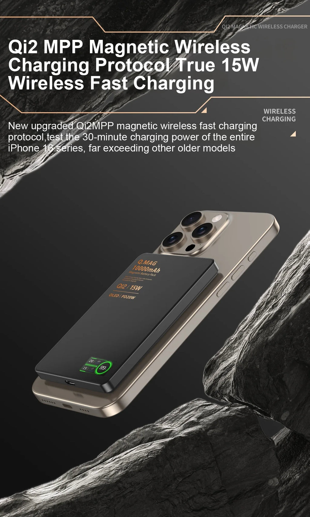 WaveGear IonVault™ Magnetic Wireless Powerbank shown with sleek design and magnetic charging surface for easy wireless device connection.
