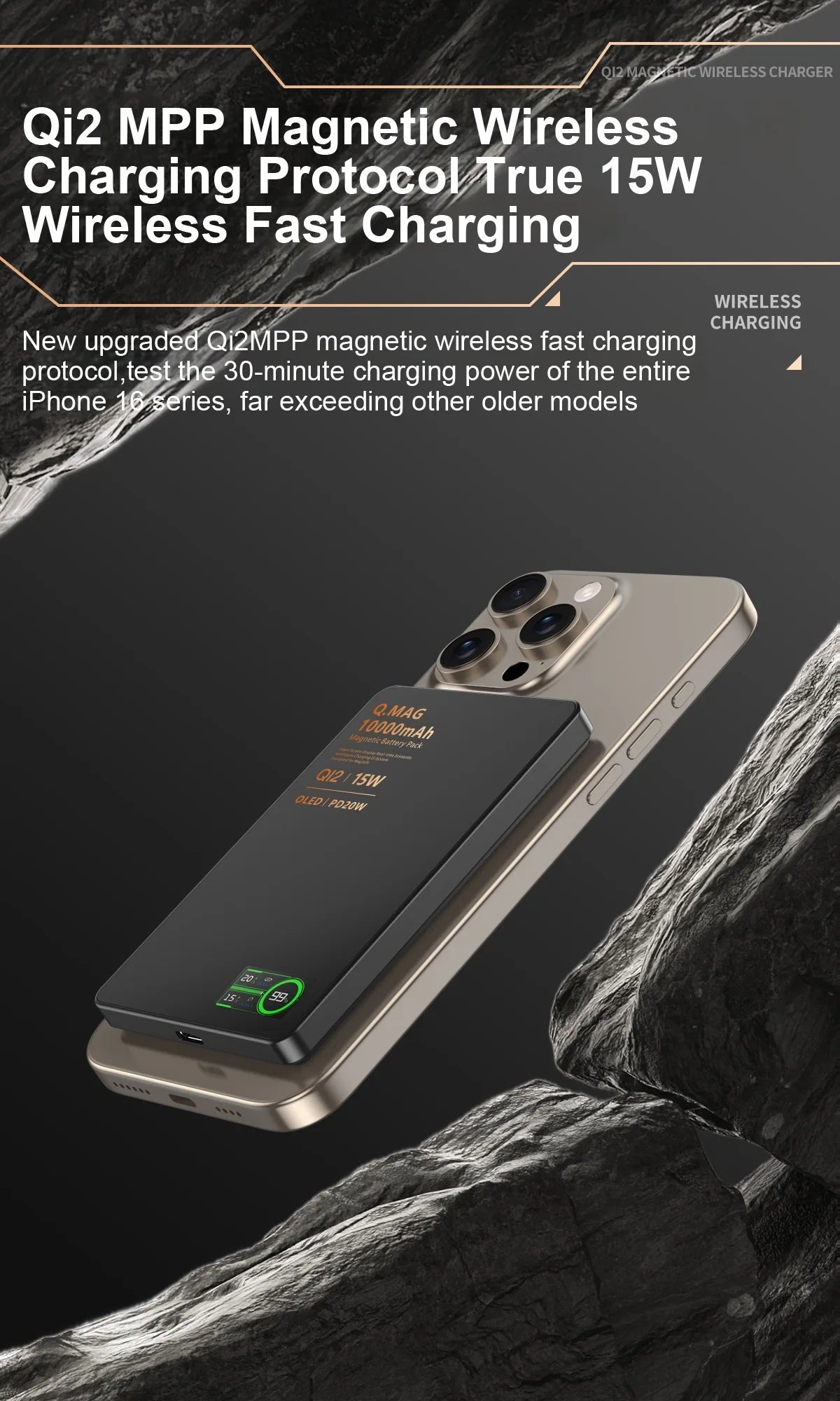 WaveGear IonVault™ Magnetic Wireless Powerbank shown with sleek design and magnetic charging surface for easy wireless device connection.