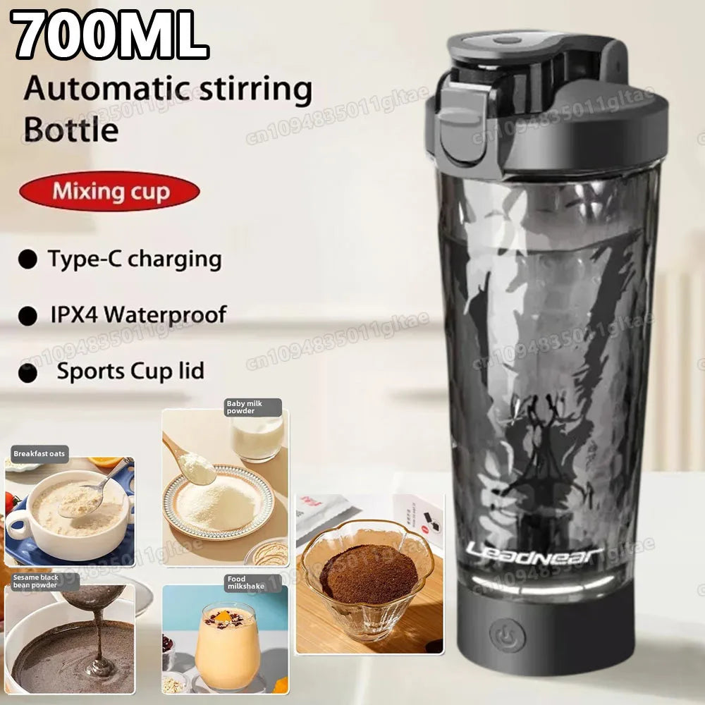 WaveGear Inc. electric automatic mixing water bottle with a sleek design, featuring a built-in mixer for smooth, effortless blending.