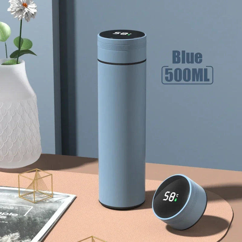 WaveGear Inc. temperature display thermos cup for exercise, showing digital temperature readout and sleek design in the image.