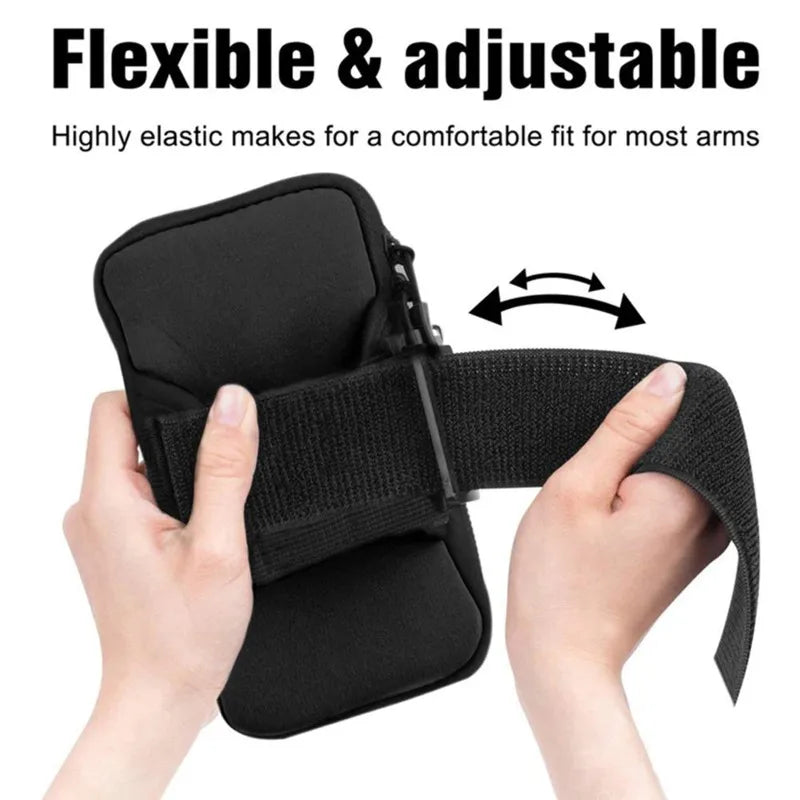 WaveGear Inc. hands-free workout arm pack travel bag with adjustable strap and storage pockets for fitness accessories.