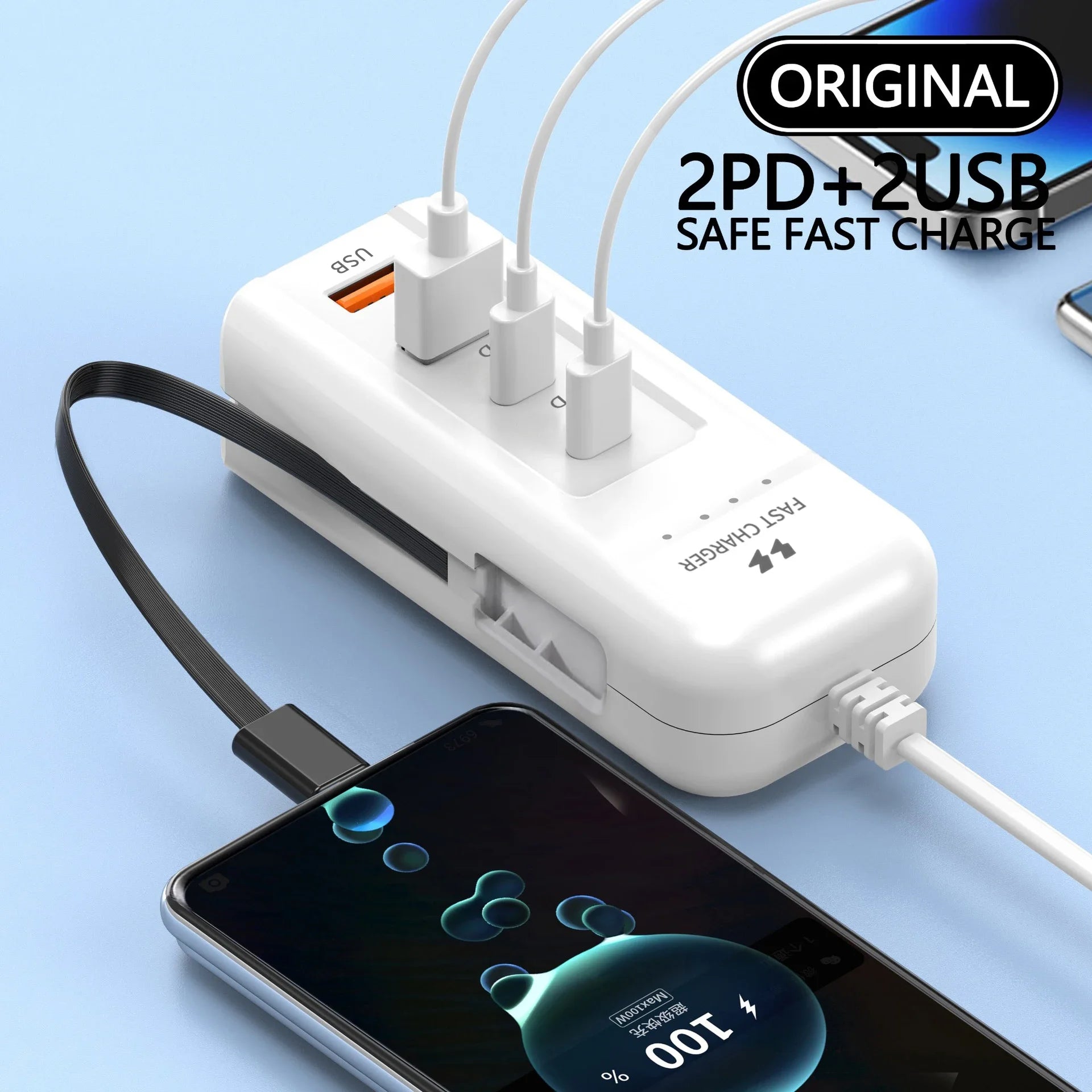 WaveGear Inc. SignalLine™ Type C Fast Charger plugged into a wall outlet, showcasing compact design and USB-C port for fast charging.