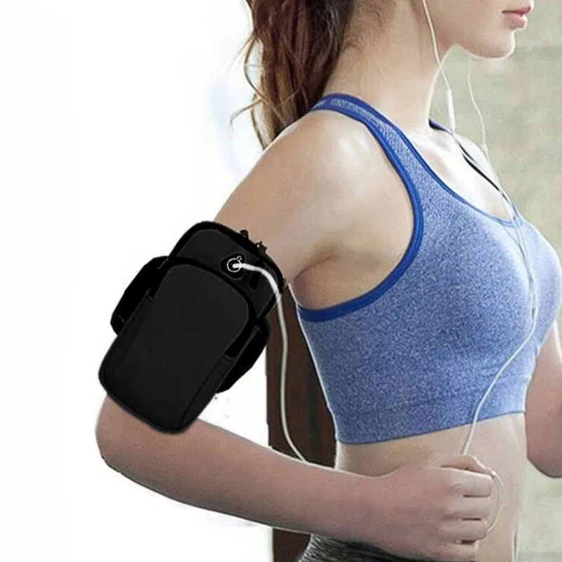 WaveGear Inc. hands-free workout arm pack travel bag for carrying essentials during exercise or outdoor activities.