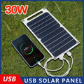 WaveGear Inc. 30W solar panel with USB port for portable solar power, shown with exercise gear setup and outdoor environment.