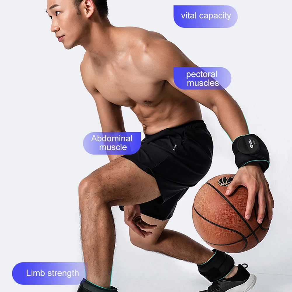 Adjustable ankle weights from WaveGear Inc. for exercise, featuring padded straps and weight plates for customizable workout intensity.