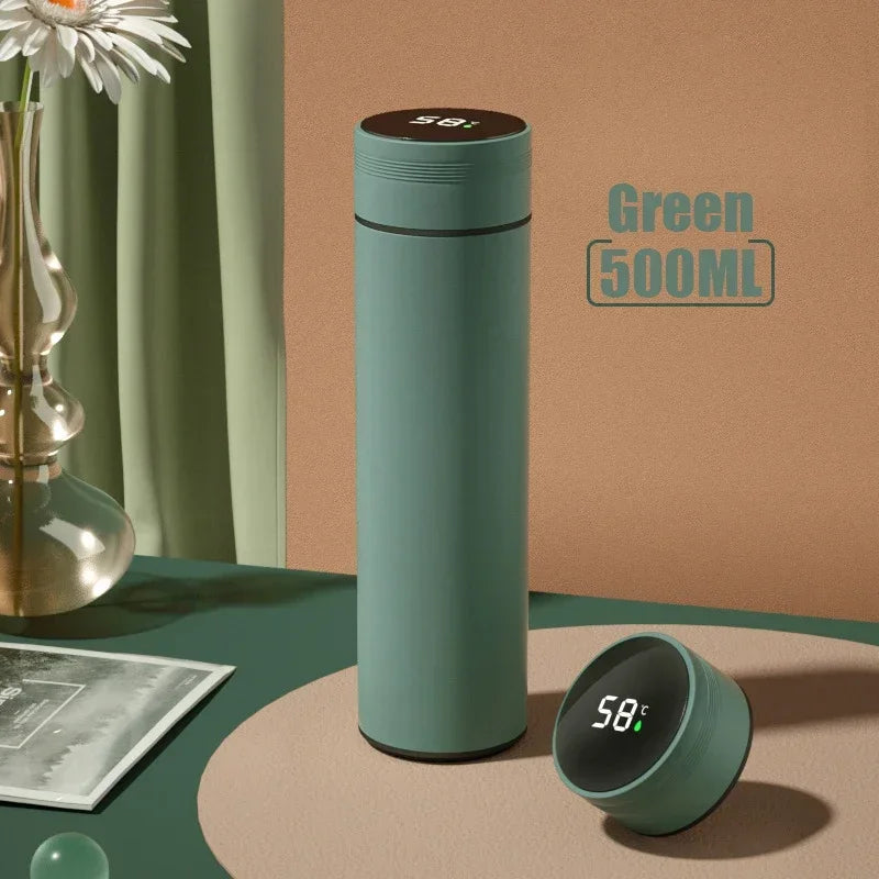 WaveGear Inc. temperature display thermos cup showing digital screen and sleek design for exercise and hydration.