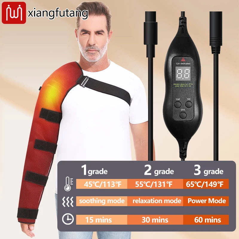 WaveGear Inc. long arm heating pad with vibration massager, designed for muscle relief and relaxation during exercise.