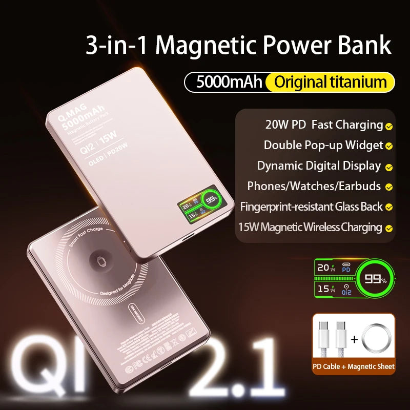 WaveGear Inc. IonVault™ Magnetic Wireless Powerbank with sleek design and magnetic charging surface for portable device charging.