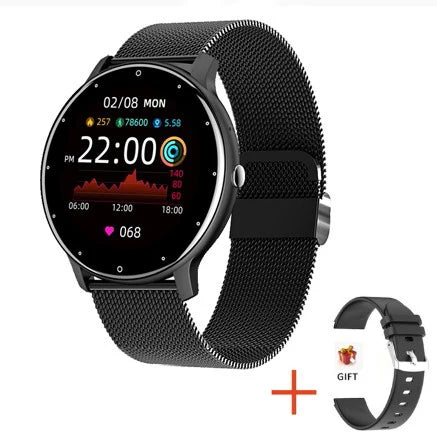WaveGear Inc. LIGE smart watch with full touch screen, Bluetooth connectivity, fitness tracker functionality, and sleek design.
