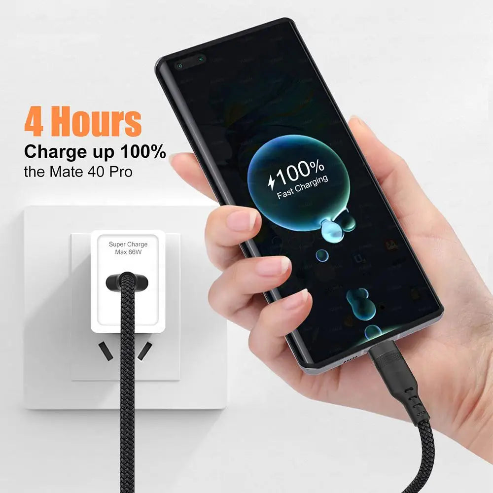 WaveGear Inc. TitanCable™ USB Type-C extended cable shown with connectors and cable length for device charging and data transfer