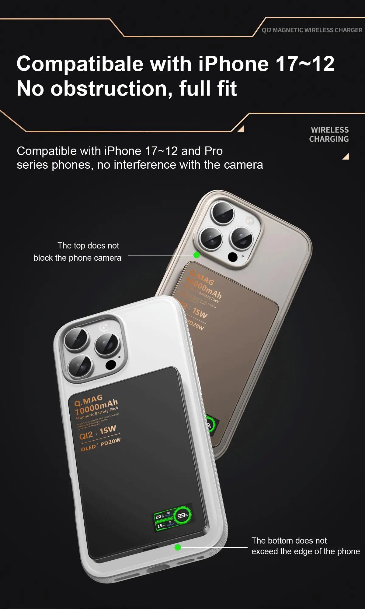 WaveGear Inc. IonVault™ magnetic wireless powerbank with sleek design and multiple charging ports on a white background.