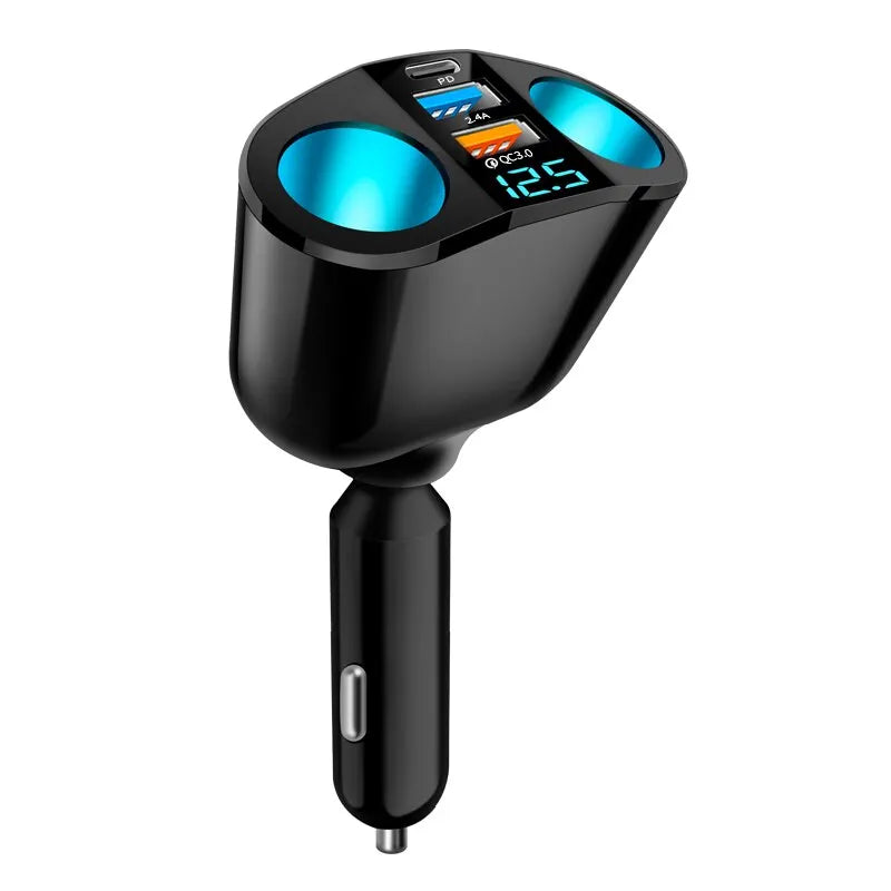 WaveGear Inc. digital display car charger with dual USB ports for fast charging and clear digital readout in a sleek design