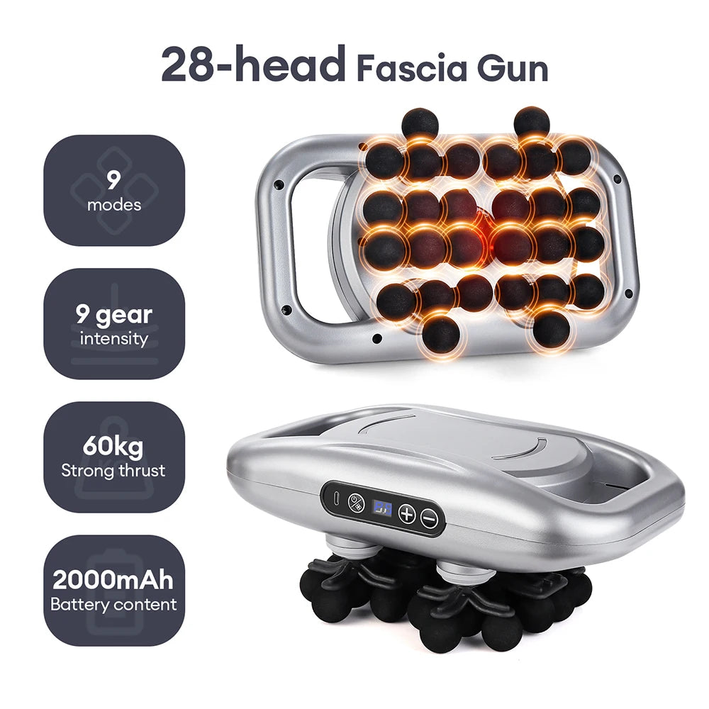 WaveGear Inc. 30-Heads Body Massage Gun with multiple attachments for muscle relaxation and recovery exercise gear.