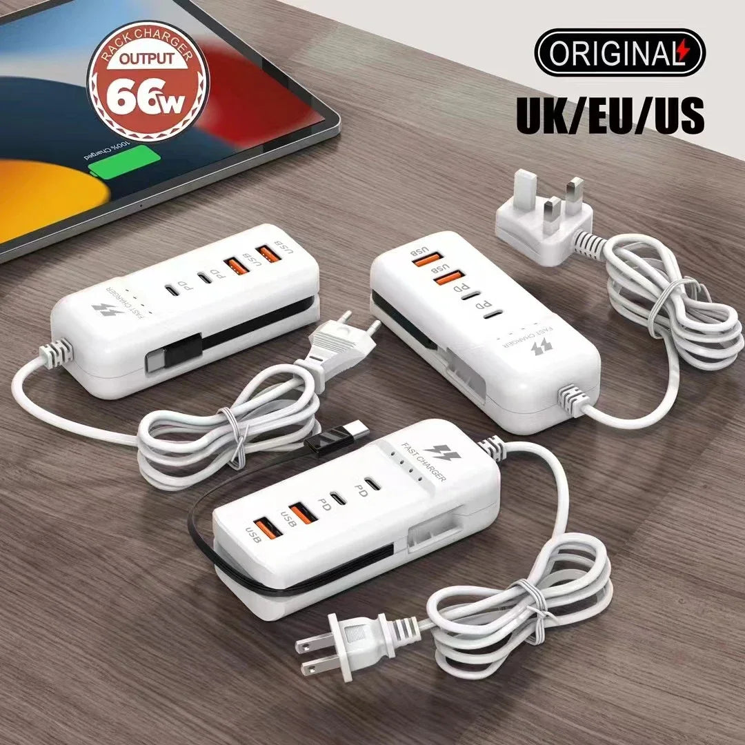 WaveGear Inc. SignalLine™ Type C Fast Charger plugged into a wall outlet with a USB-C cable attached.